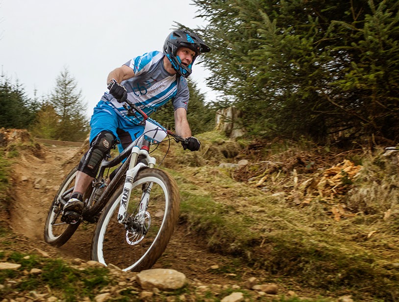 Paul with team CB3 Design Architects jersey at Scottish Enduro Series mountain bike race, Ae Forest
