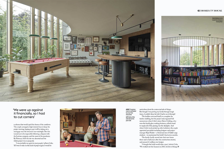 grand designs magazine article of curvy house with pool room and bar