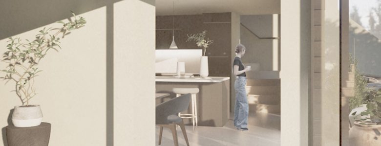 cgi image of openplan glazed living area