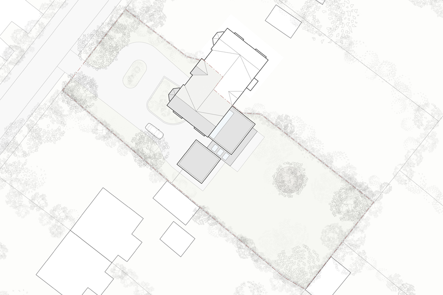coloured site plan of glass extension by cb3design