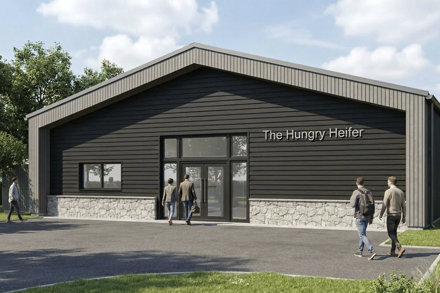 3d render of stone and black timber clad kelso farmshop